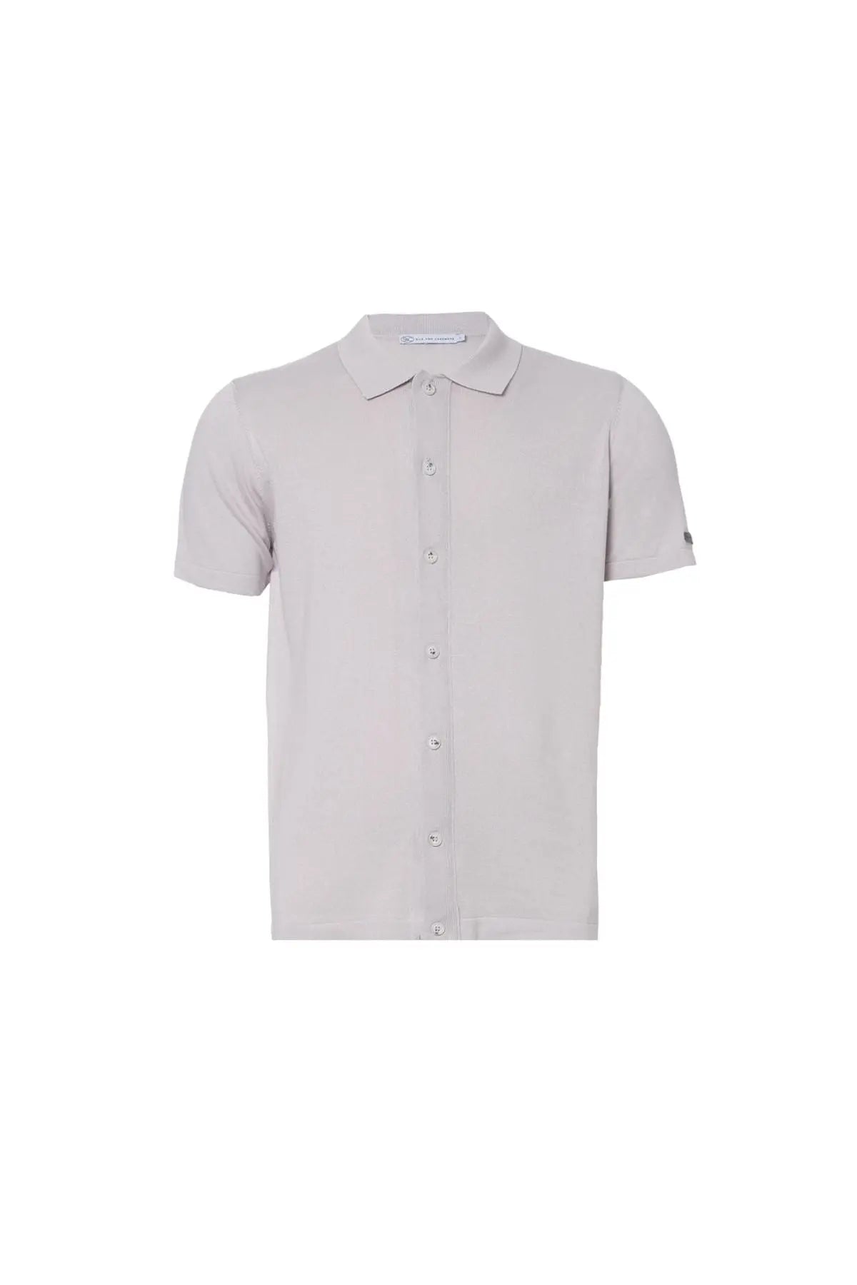 Açık Gri İpek Pamuk Kısa Kollu Quentin Erkek Triko Gömlek Silk and Cashmere