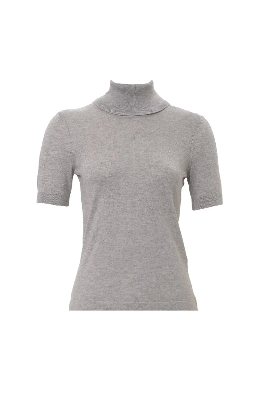 Açık Gri İpek ve Kaşmir Aleyna Balıkçı Yaka Kısa Kollu Kadın Triko Silk and Cashmere