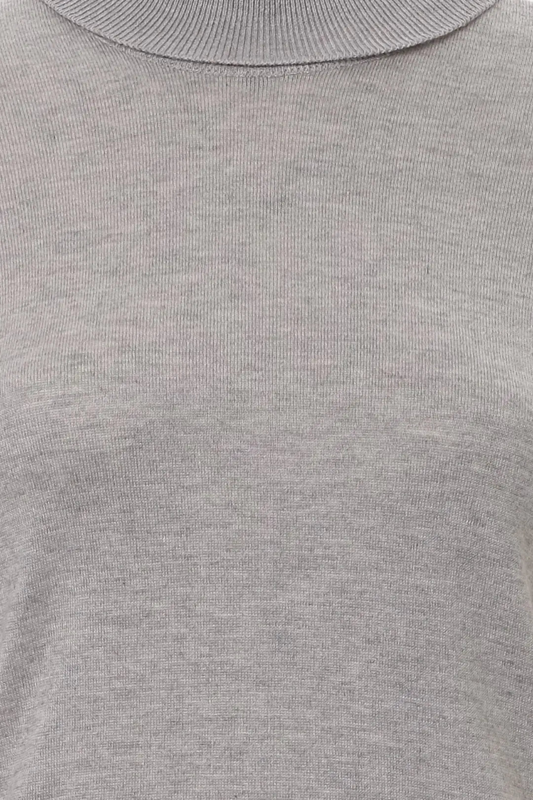 Açık Gri İpek ve Kaşmir Aleyna Balıkçı Yaka Kısa Kollu Kadın Triko Silk and Cashmere