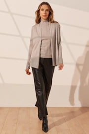 Açık Gri İpek ve Kaşmir Aleyna Şal Yaka Uzun Kollu Kadın Hırka Silk and Cashmere