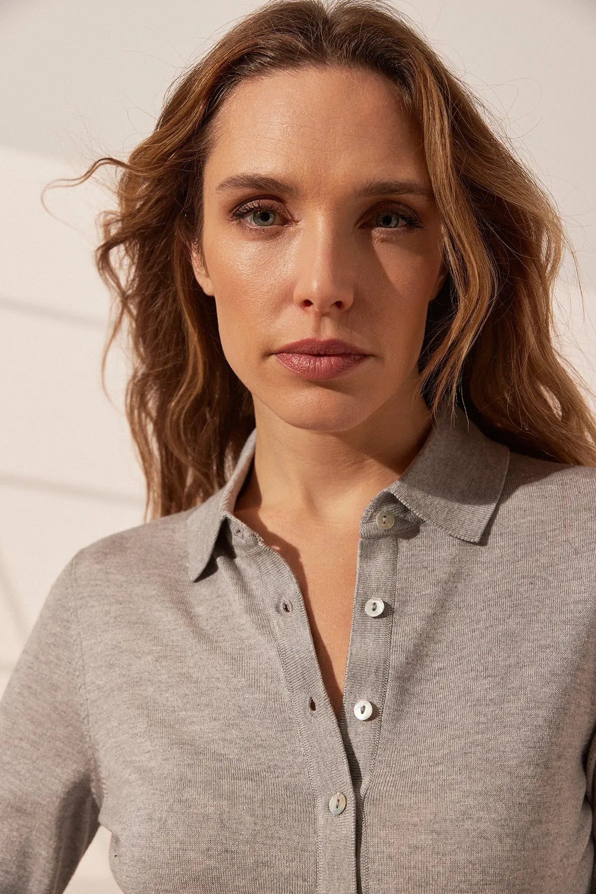 Açık Gri İpek ve Kaşmir Aleyna Uzun Kollu Kadın Gömlek Silk and Cashmere