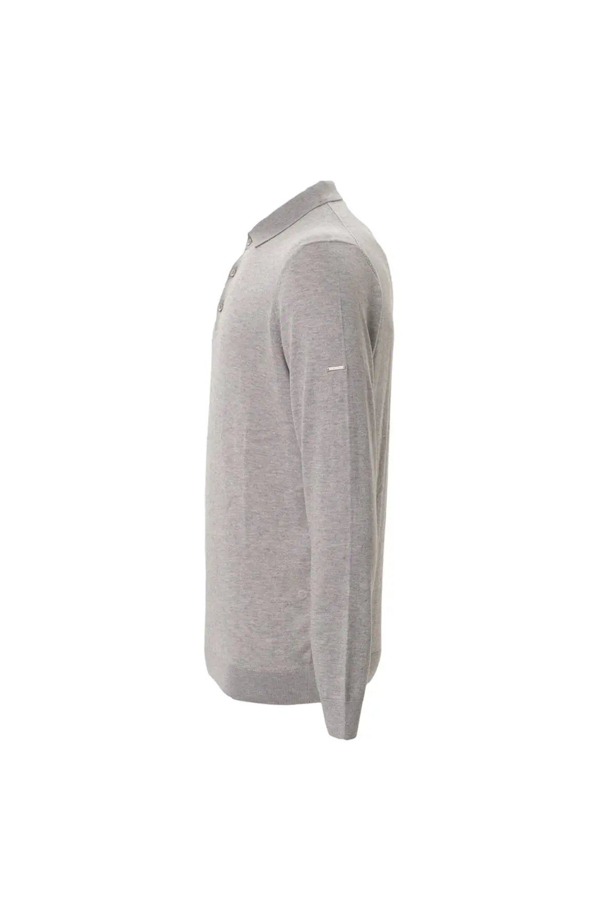 Açık Gri İpek ve Kaşmir Polo Yaka Uzun Kollu Utku Erkek Triko Silk and Cashmere