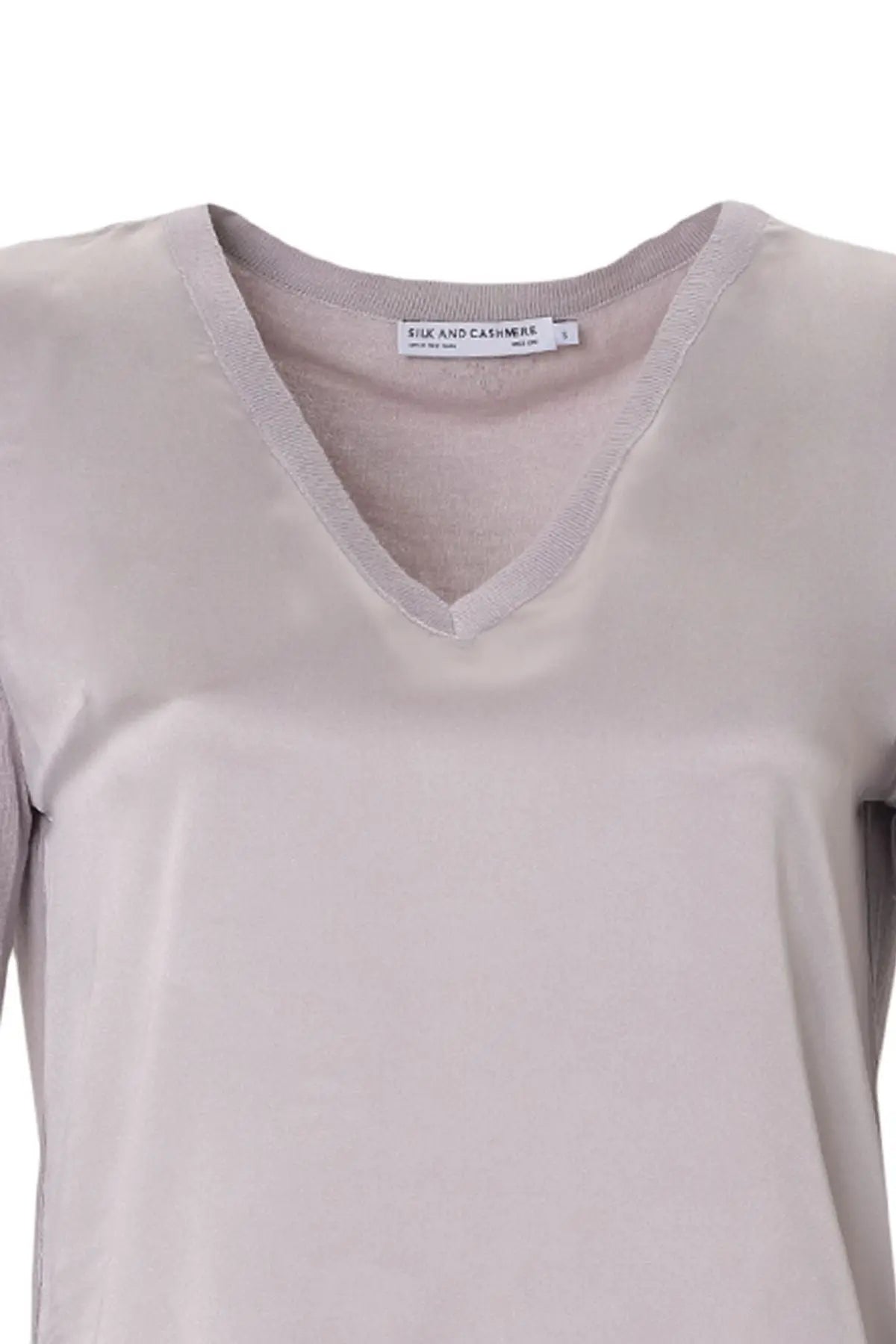 Açık Gri İpekli Monica V Yaka Uzun Kollu Kadın Bluz Silk and Cashmere