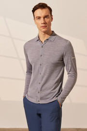 Açık Gri İpekli Quentin Uzun Kollu Polo Triko Erkek Gömlek Silk and Cashmere