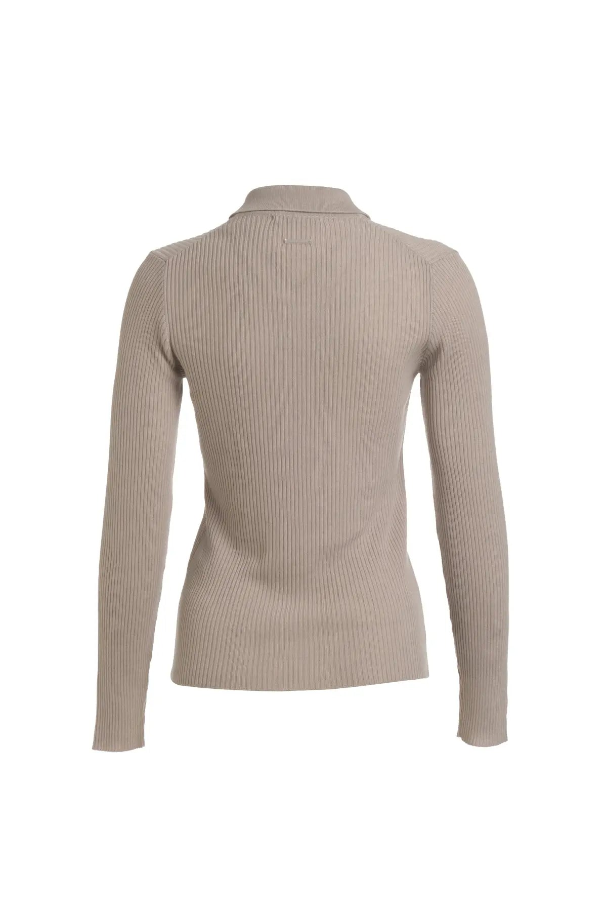 Açık Gri Kaşmirli Melinda Polo Yaka Uzun Kollu Ribanalı Triko Silk and Cashmere