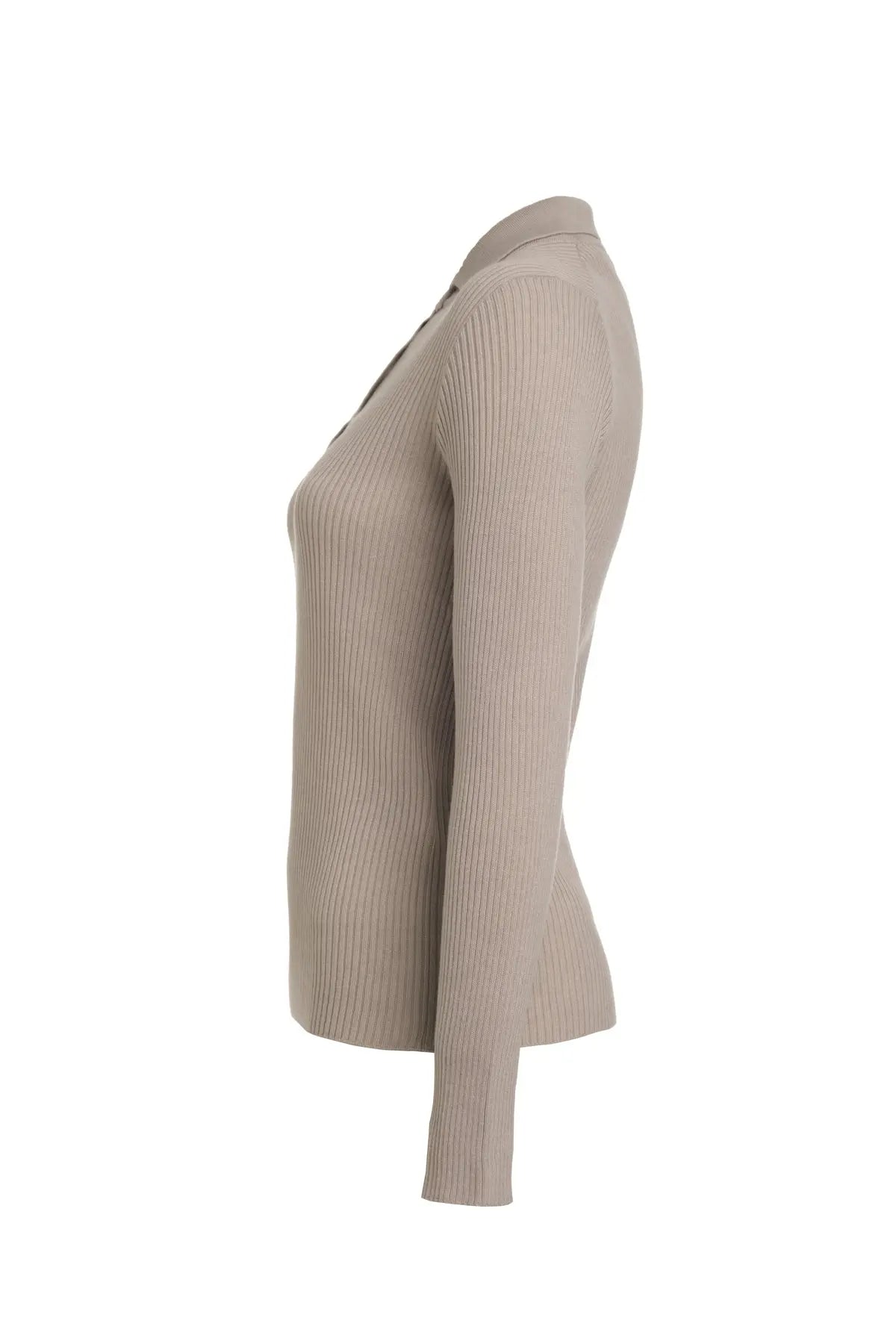 Açık Gri Kaşmirli Melinda Polo Yaka Uzun Kollu Ribanalı Triko Silk and Cashmere