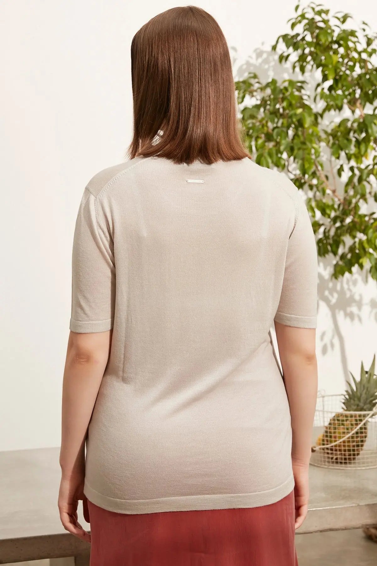 Açık Gri Kaşmirli Melinda Yuvarlak Yaka Kısa Kollu Triko Silk and Cashmere