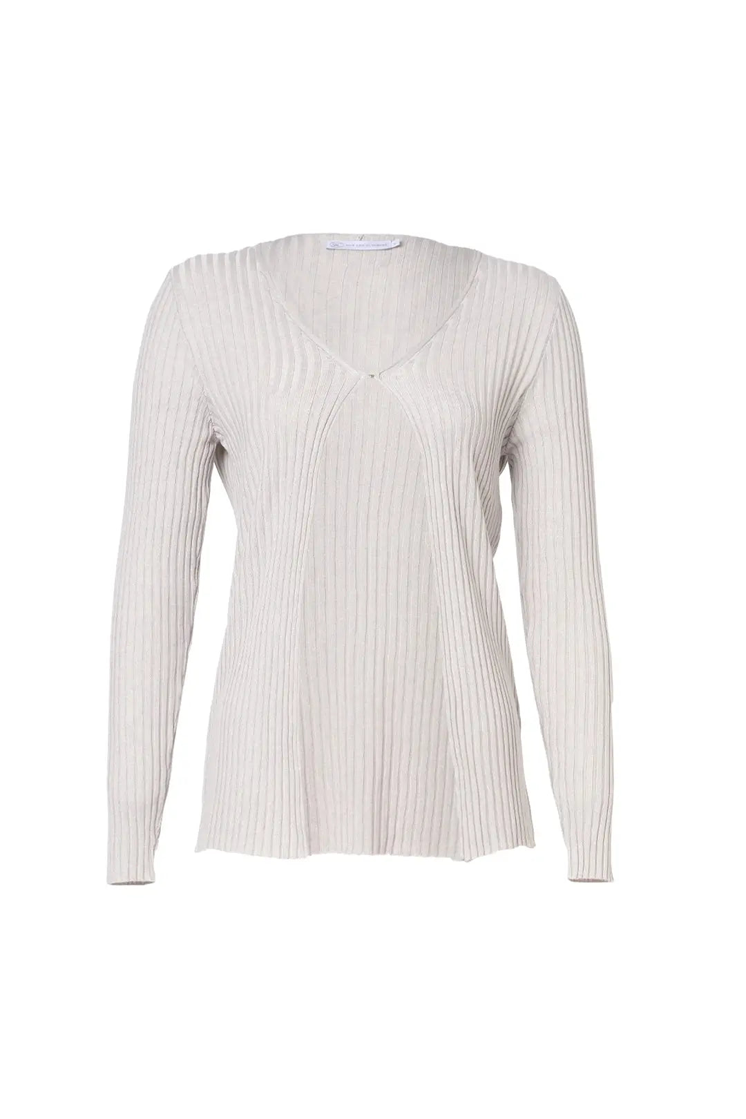 Açık Gri Kaşmirli Melinda Yuvarlak Yaka Uzun Kollu Ribanalı Hırka Silk and Cashmere