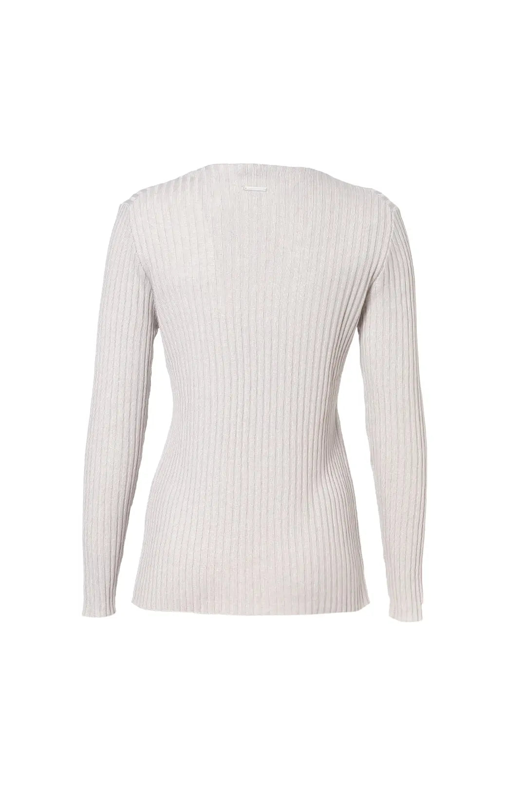 Açık Gri Kaşmirli Melinda Yuvarlak Yaka Uzun Kollu Ribanalı Hırka Silk and Cashmere