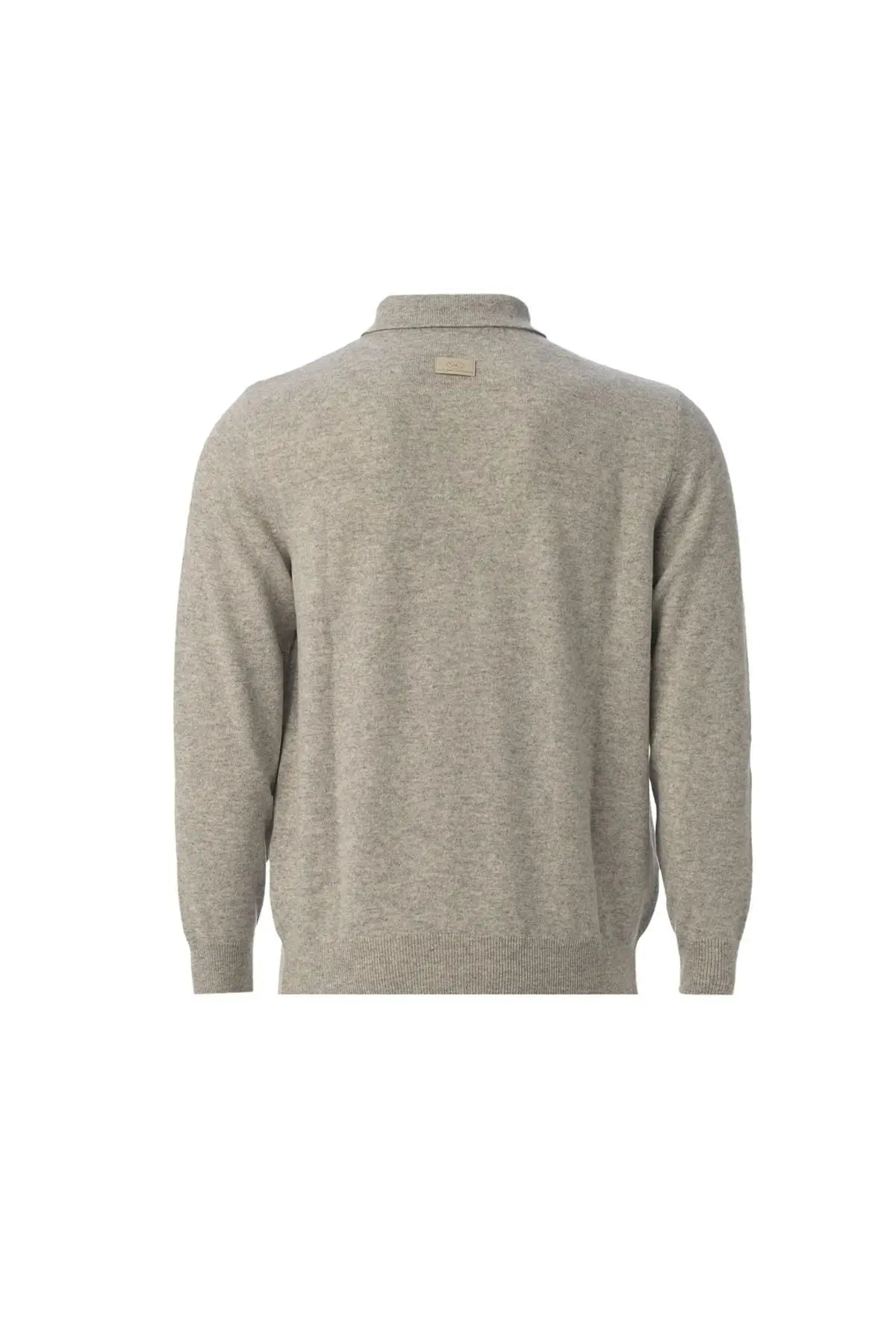 Açık Gri Melanj Saf Kaşmir Polo Yaka Uzun Kollu Erkek Kazak Silk and Cashmere