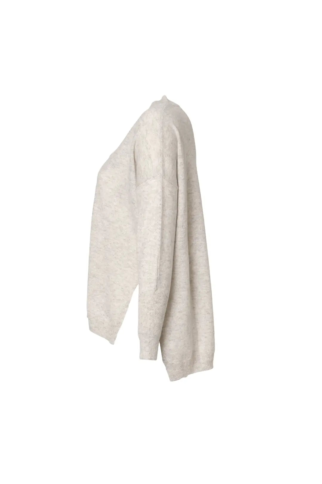 Açık Gri Saf Kaşmir Isabella Ribana Detaylı V Yaka Uzun Kollu Kadın Tunik Kazak Silk and Cashmere