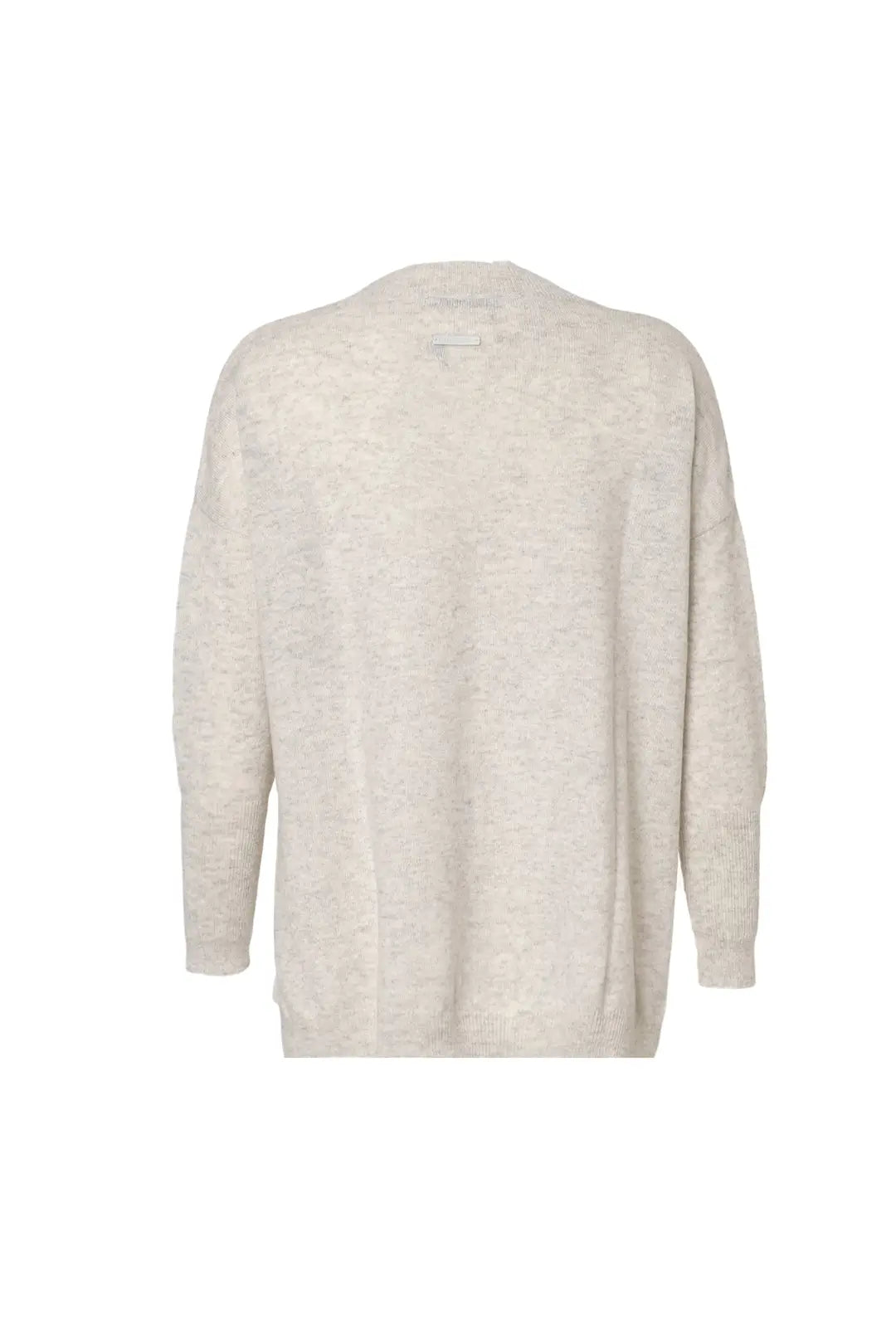 Açık Gri Saf Kaşmir Isabella Ribana Detaylı V Yaka Uzun Kollu Kadın Tunik Kazak Silk and Cashmere