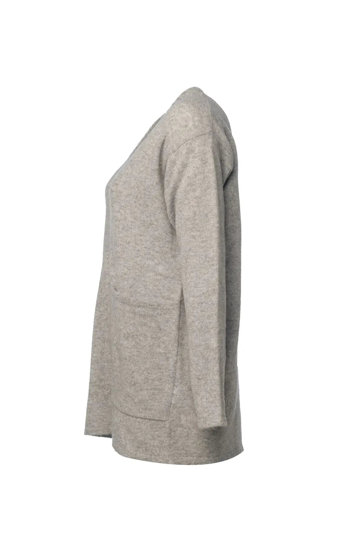 Açık Gri Saf Kaşmir V Yaka Uzun Kollu Cepli Kostir Tunik Silk and Cashmere