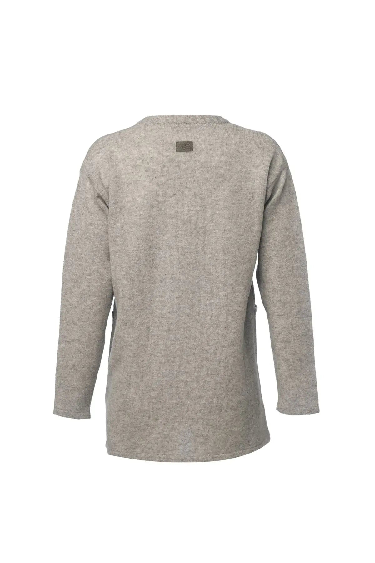 Açık Gri Saf Kaşmir V Yaka Uzun Kollu Cepli Kostir Tunik Silk and Cashmere