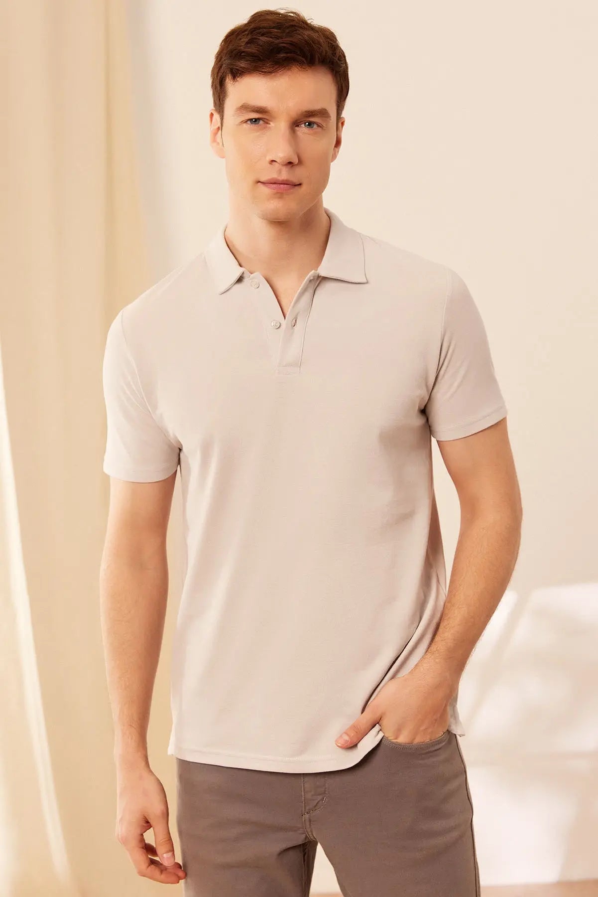 Açık Gri & More Johnny Erkek Kısa Kollu Polo Yaka Tişört Silk and Cashmere