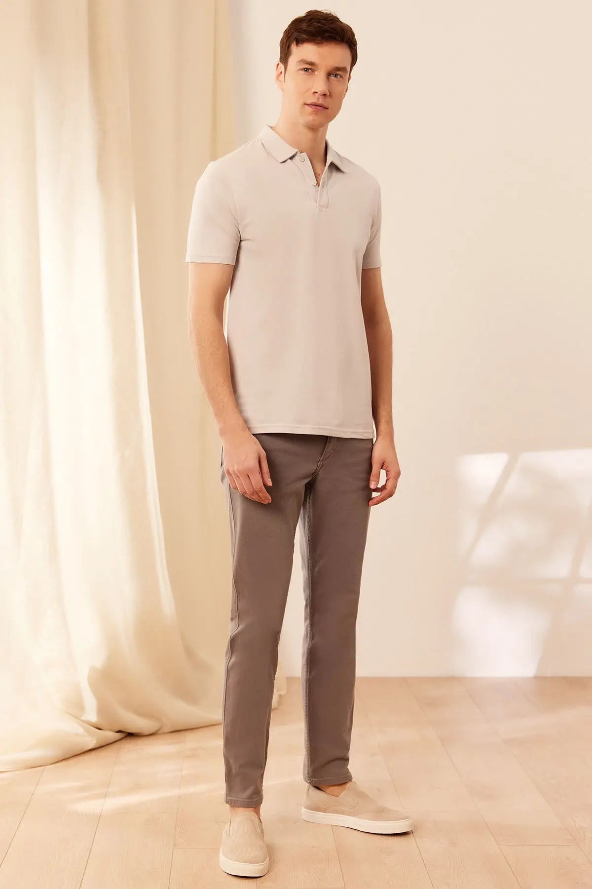 Açık Gri & More Johnny Erkek Kısa Kollu Polo Yaka Tişört Silk and Cashmere