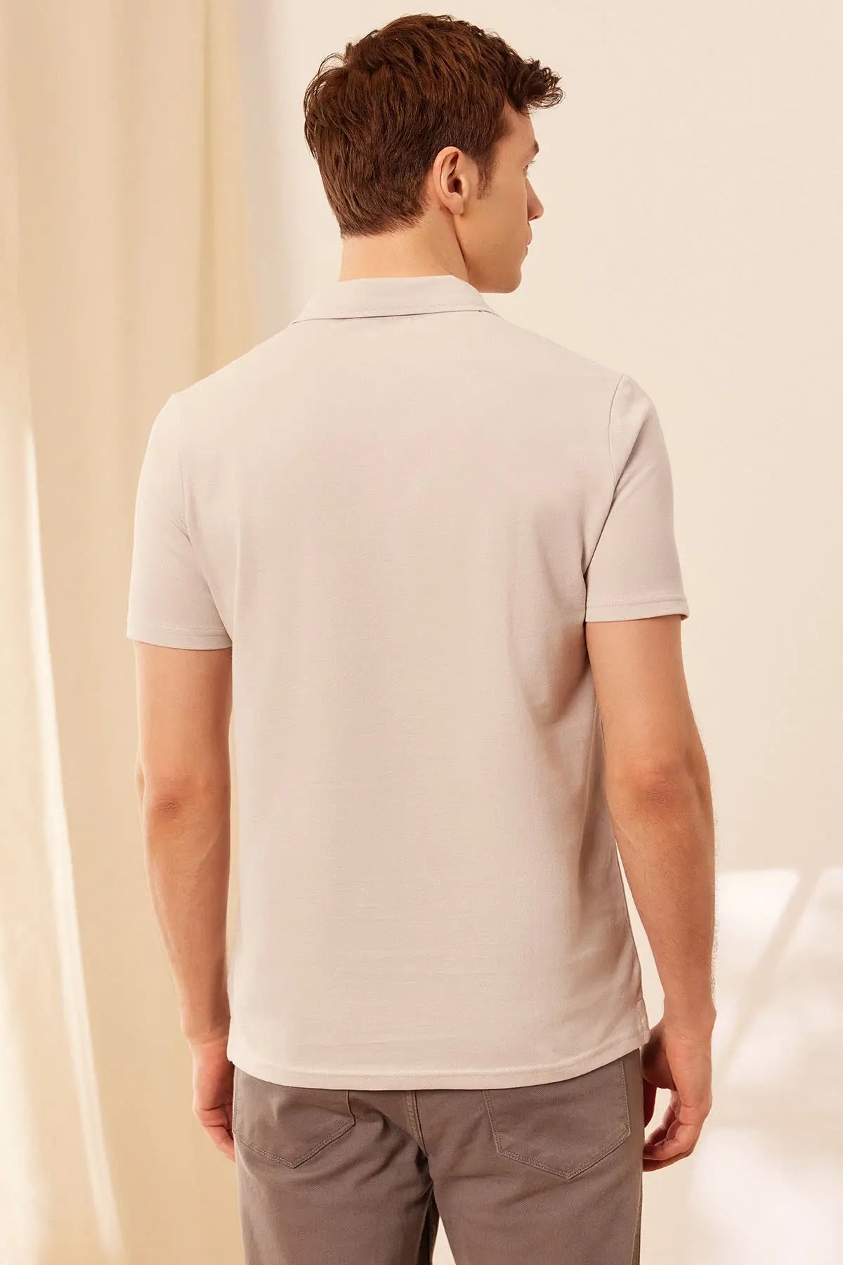 Açık Gri & More Johnny Erkek Kısa Kollu Polo Yaka Tişört Silk and Cashmere