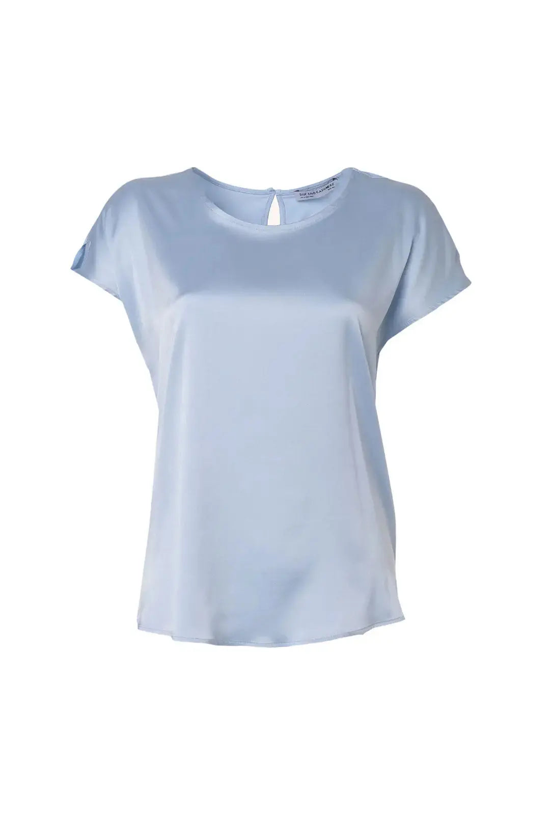 Açık Mavi İpek Karışımlı Monica Yuvarlak Yaka Kısa Kollu Bluz Silk and Cashmere