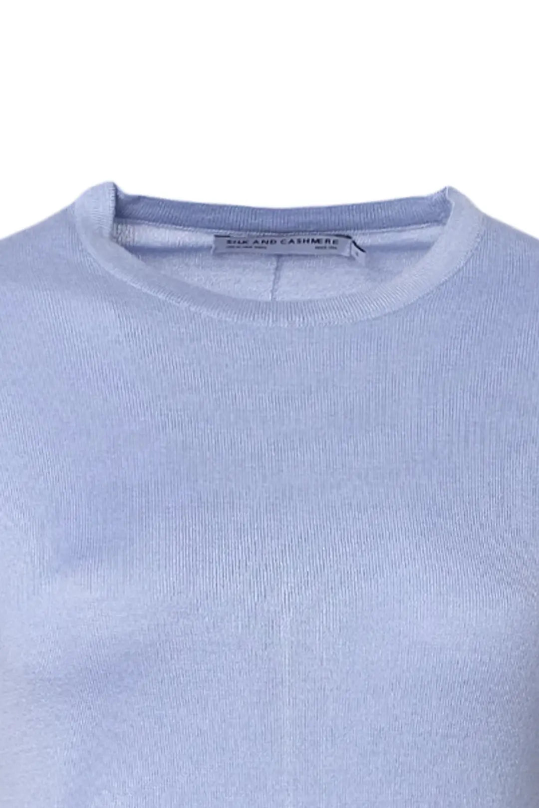 Açık Mavi İpek ve Kaşmir Aleyna Yuvarlak Yaka Kısa Kollu Kadın Triko Silk and Cashmere