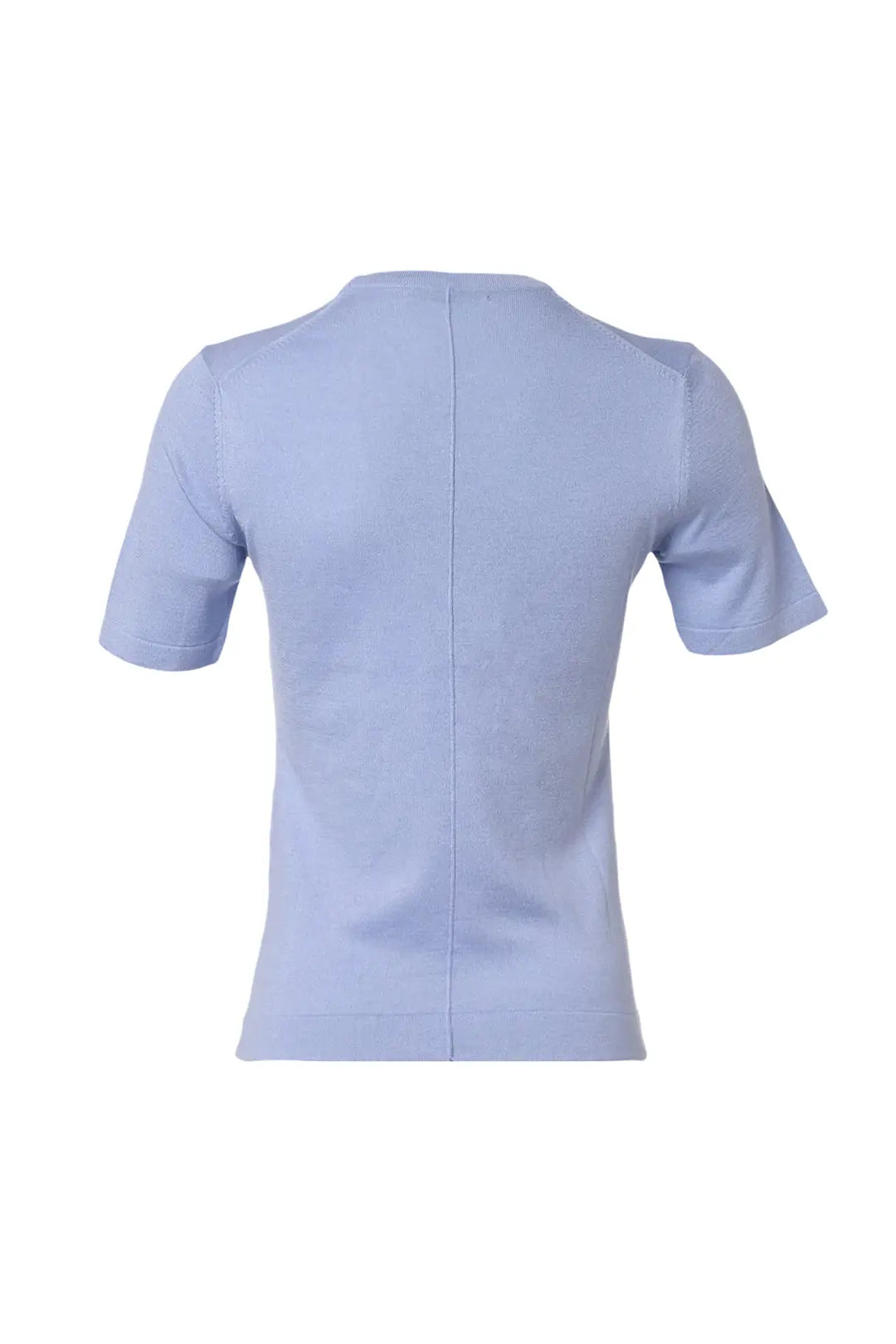 Açık Mavi İpek ve Kaşmir Aleyna Yuvarlak Yaka Kısa Kollu Kadın Triko Silk and Cashmere