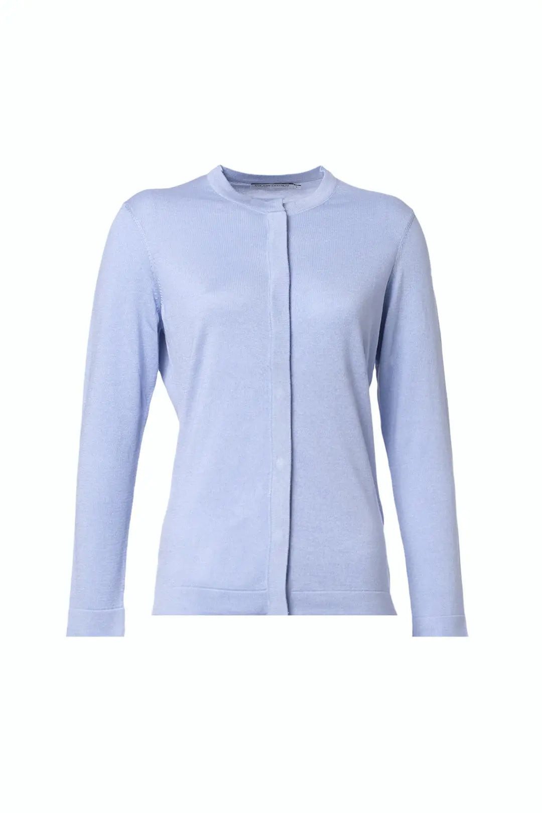 Açık Mavi İpek ve Kaşmir Aleyna Yuvarlak Yaka Uzun Kollu Kadın Hırka Silk and Cashmere