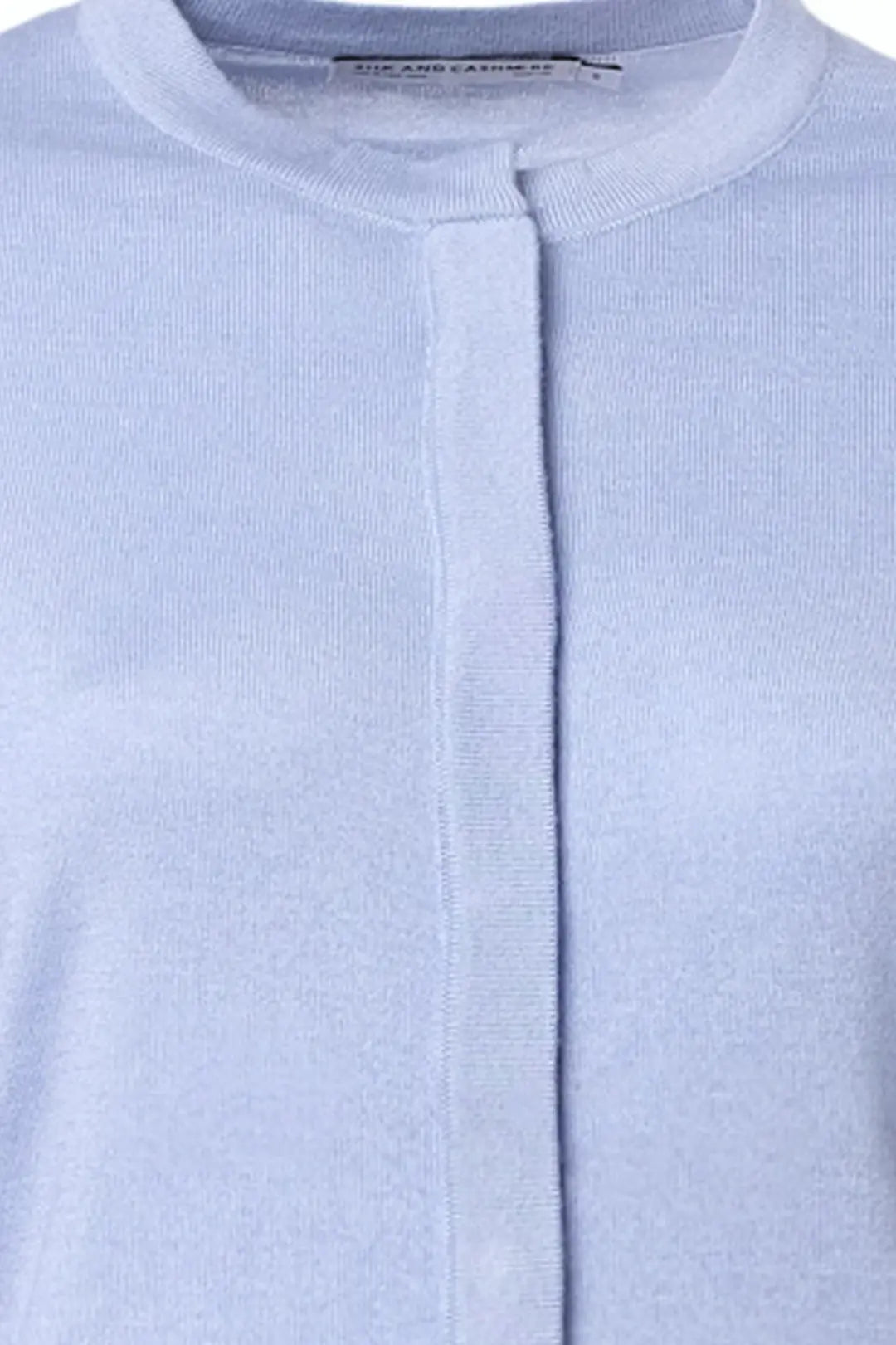 Açık Mavi İpek ve Kaşmir Aleyna Yuvarlak Yaka Uzun Kollu Kadın Hırka Silk and Cashmere