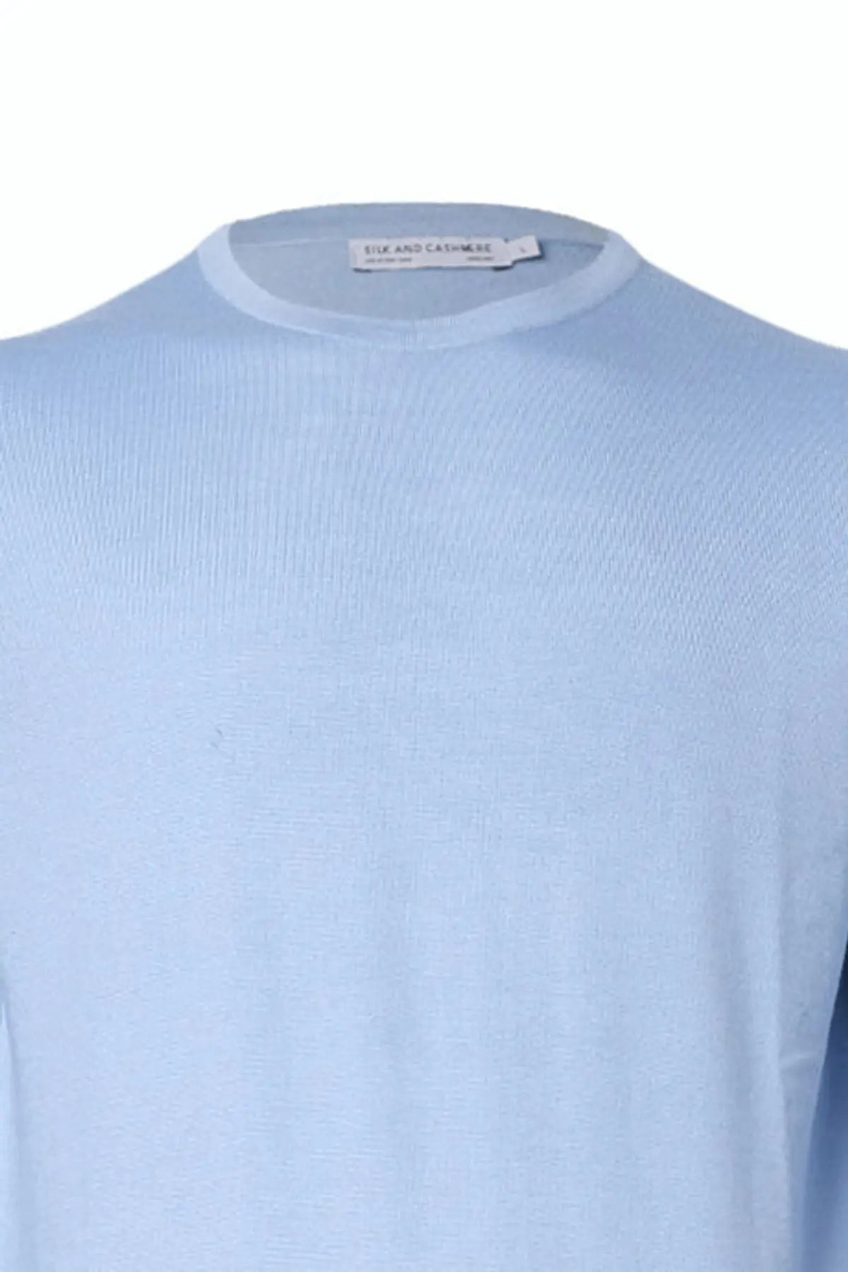 Açık Mavi İpekli Quentin Yuvarlak Yaka Uzun Kollu Erkek Triko Silk and Cashmere
