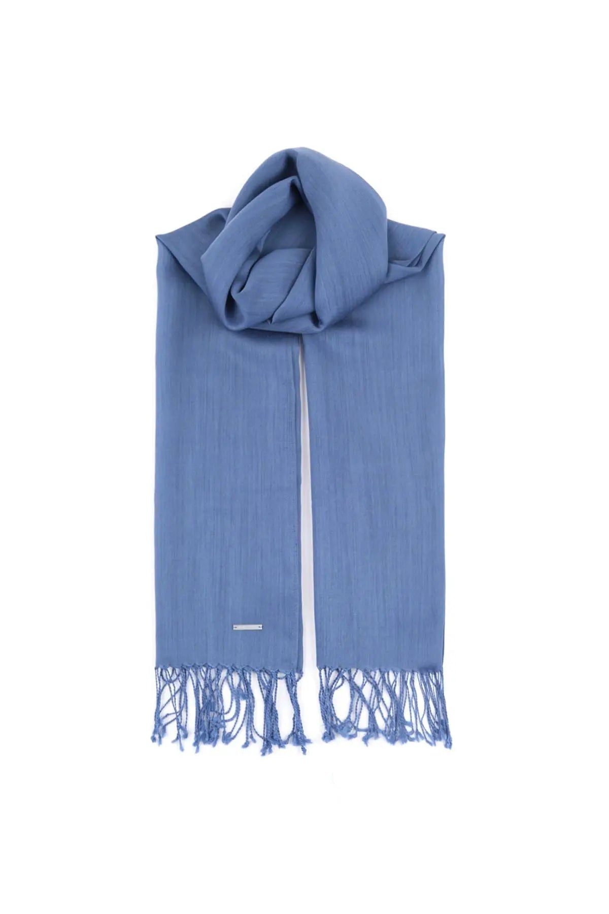 Açık Mavi İpekli Salma Şal 70 x 180 cm Silk and Cashmere