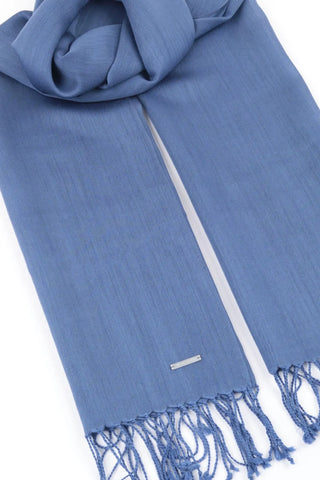 Açık Mavi İpekli Salma Şal 70 x 180 cm Silk and Cashmere