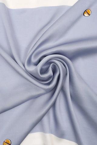 Açık Mavi Saf İpek Zincir Desenli Kadın Kare Eşarp 90 x 90 cm Silk and Cashmere