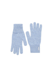 Açık Mavi Saf Kaşmir Classic Ribanalı Kadın Eldiven Silk and Cashmere