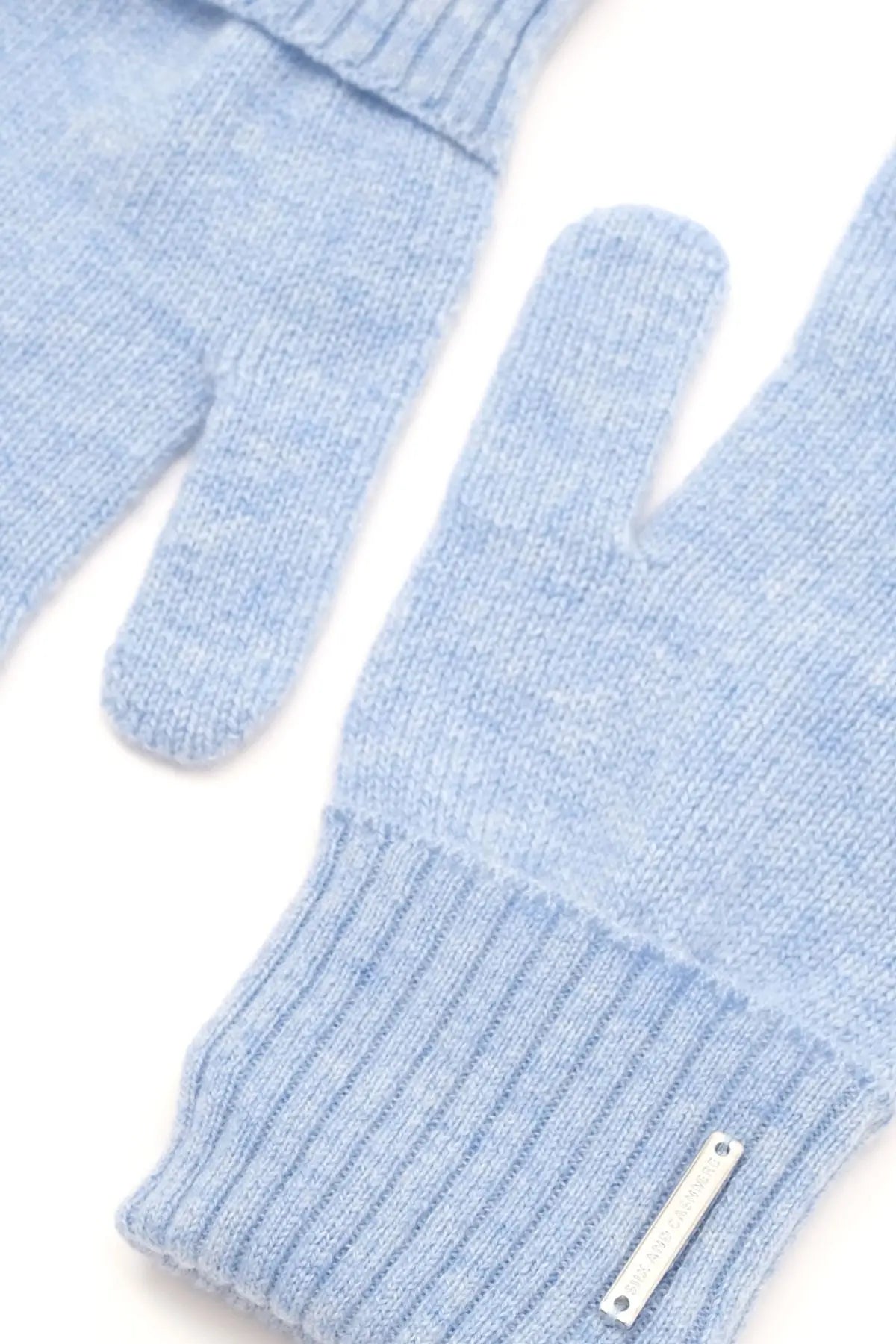 Açık Mavi Saf Kaşmir Classic Ribanalı Kadın Eldiven Silk and Cashmere