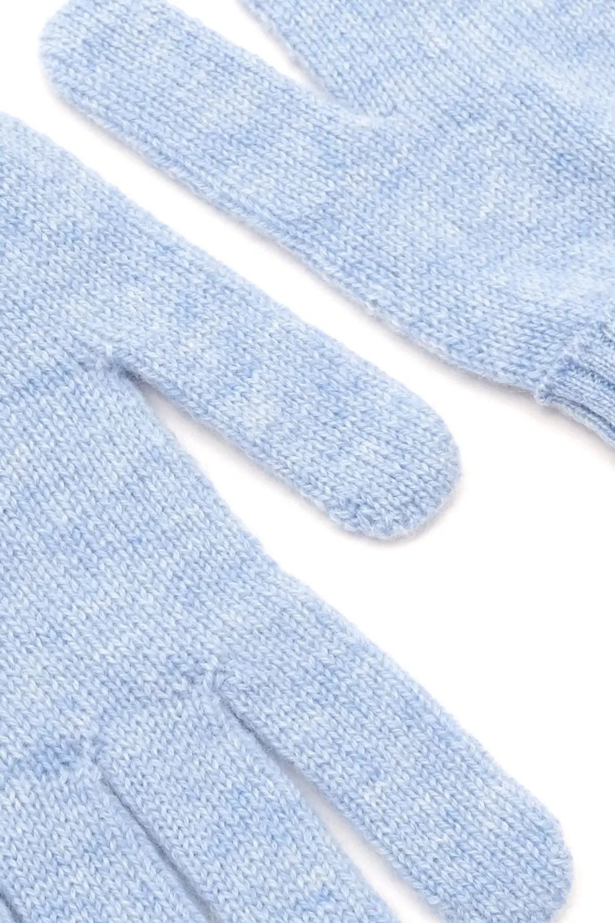 Açık Mavi Saf Kaşmir Classic Ribanalı Kadın Eldiven Silk and Cashmere