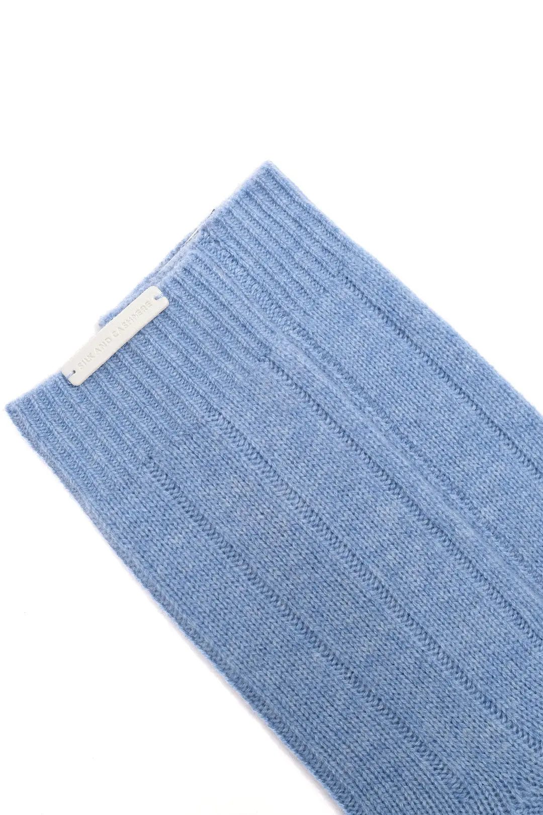 Açık Mavi Saf Kaşmir Ribanalı Kadın Çorap Silk and Cashmere