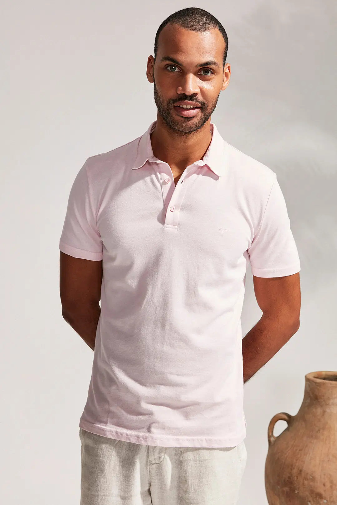 Açık Pembe İpekli Archie Erkek Pike Polo Silk and Cashmere