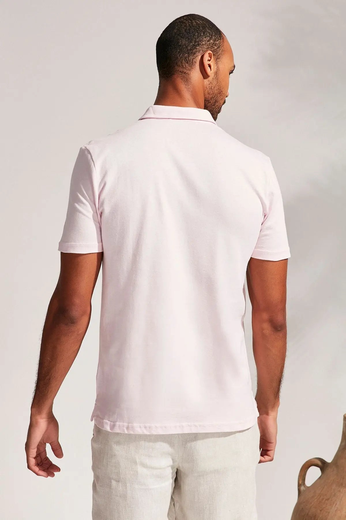 Açık Pembe İpekli Archie Erkek Pike Polo Silk and Cashmere