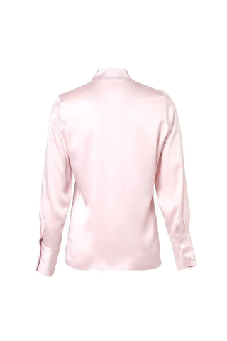 Açık Pembe Saf İpek Audrey Uzun Kollu Kadın Gömlek Silk and Cashmere