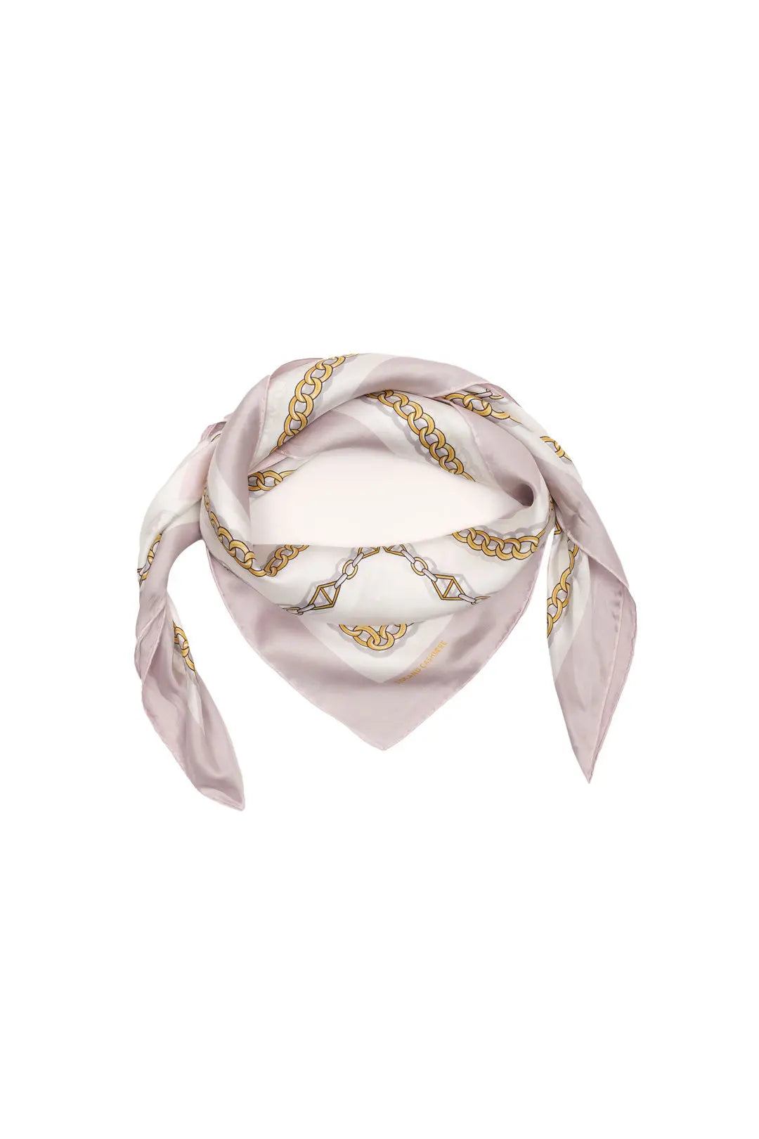 Açık Pembe Saf İpek Zincir Desenli Kadın Kare Eşarp 90 x 90 cm Silk and Cashmere