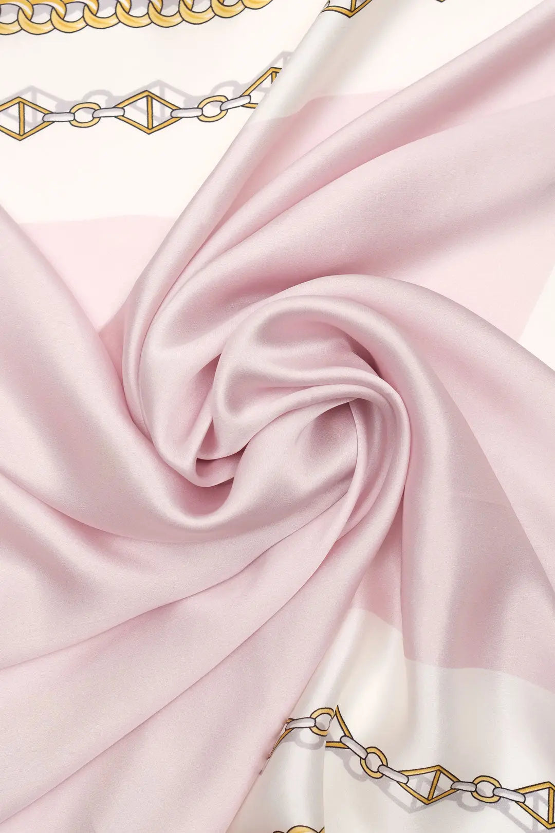 Açık Pembe Saf İpek Zincir Desenli Kadın Kare Eşarp 90 x 90 cm Silk and Cashmere