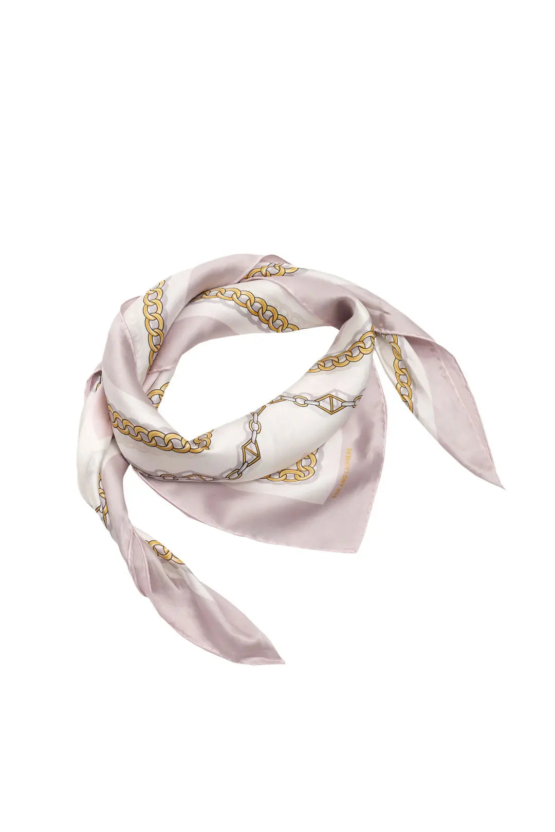 Açık Pembe Saf İpek Zincir Desenli Kadın Kare Eşarp 90 x 90 cm Silk and Cashmere