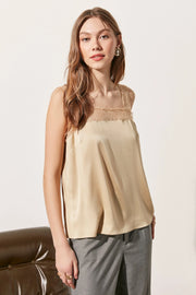 Altın Lia Krop Kesim Askılı Dantel Detaylı Bluz Silk and Cashmere