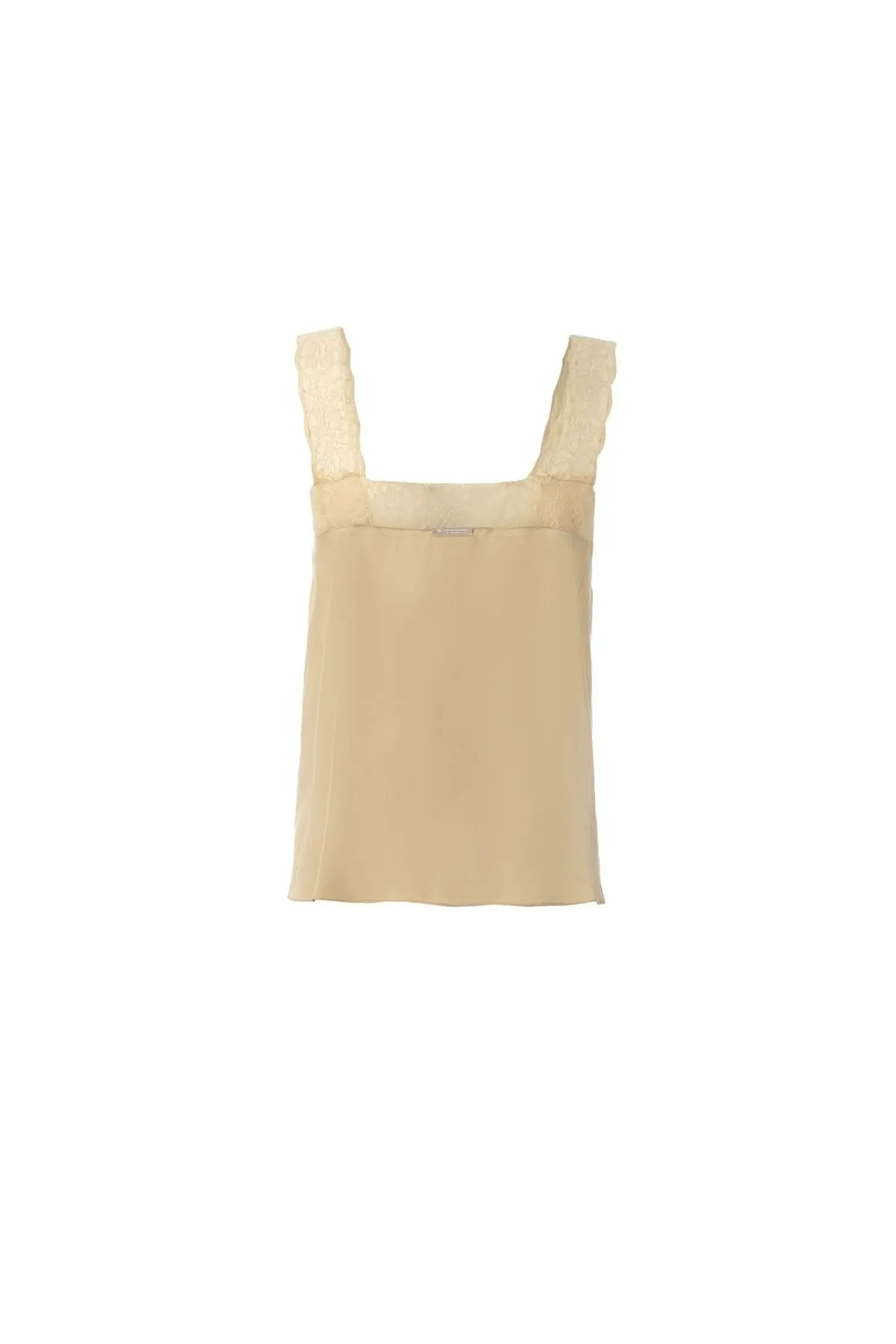 Altın Lia Krop Kesim Askılı Dantel Detaylı Bluz Silk and Cashmere