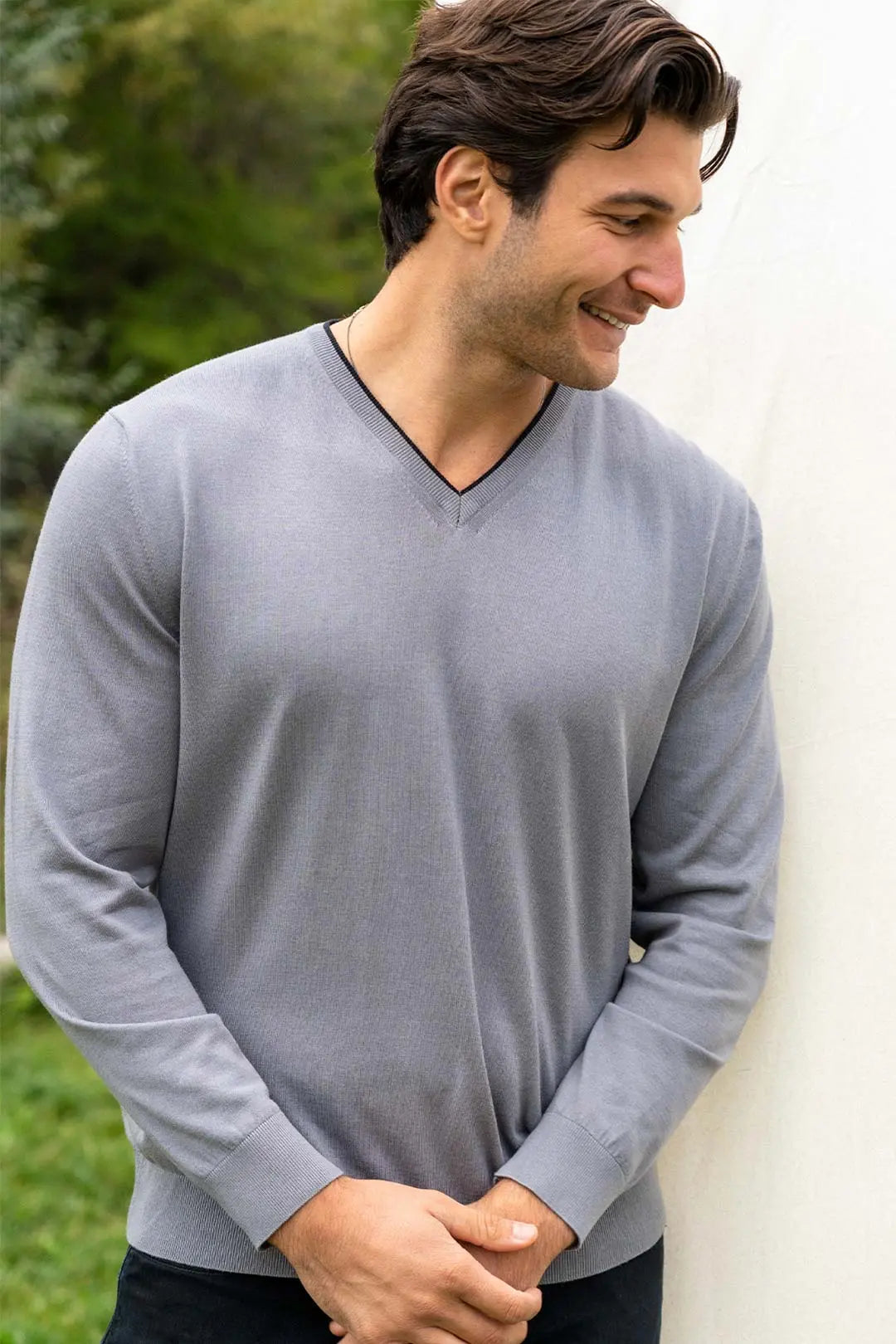 Antrasit & More Tony Modal ve Pamuklu V Yaka Uzun Kollu Erkek Triko Silk and Cashmere