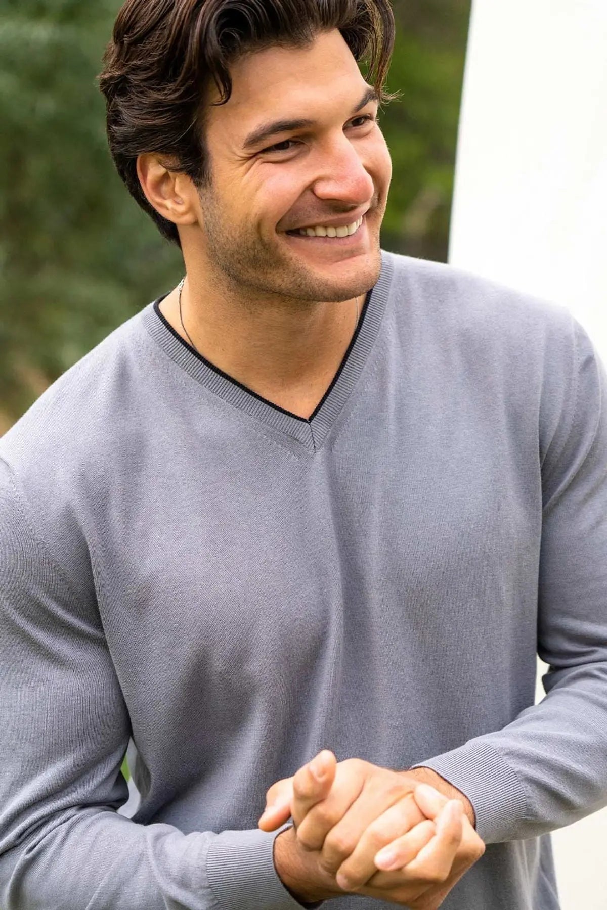 Antrasit & More Tony Modal ve Pamuklu V Yaka Uzun Kollu Erkek Triko Silk and Cashmere