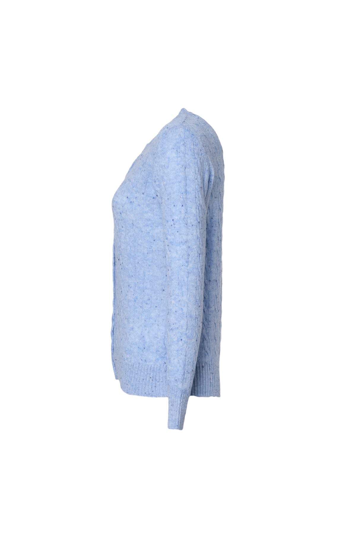 Mavi Amelia Avustralya Yünü Kaşmir Saç Örgülü Yuvarlak Yaka Uzun Kollu Kadın Hırka