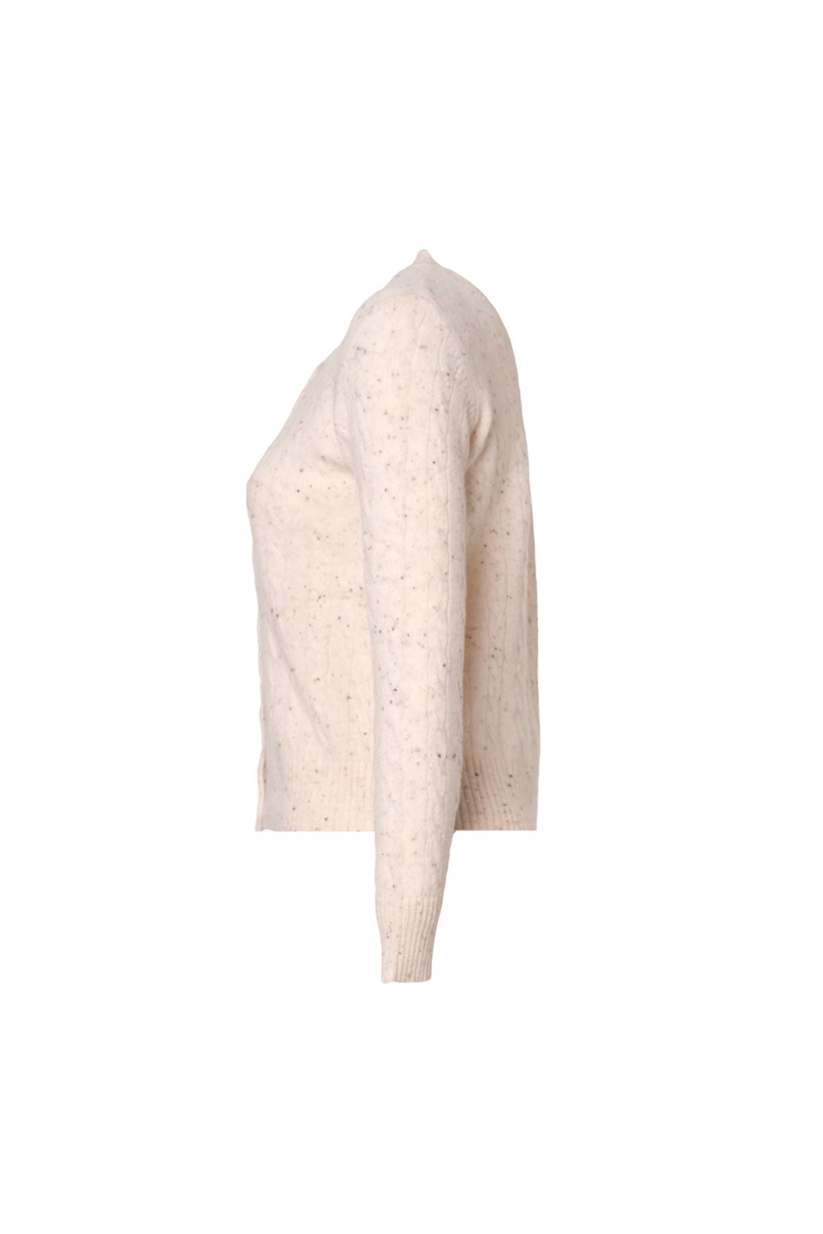 Kum Beji Amelia Avustralya Yünü Kaşmir Saç Örgülü Yuvarlak Yaka Uzun Kollu Kadın Hırka