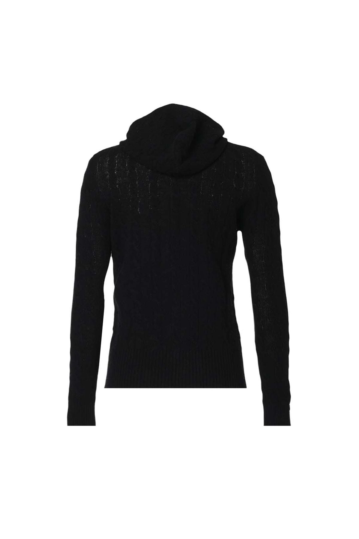 Siyah Amelia Avustralya Yünü Kaşmir Saç Örgülü Uzun Kollu Kadın Kapüşonlu Hırka