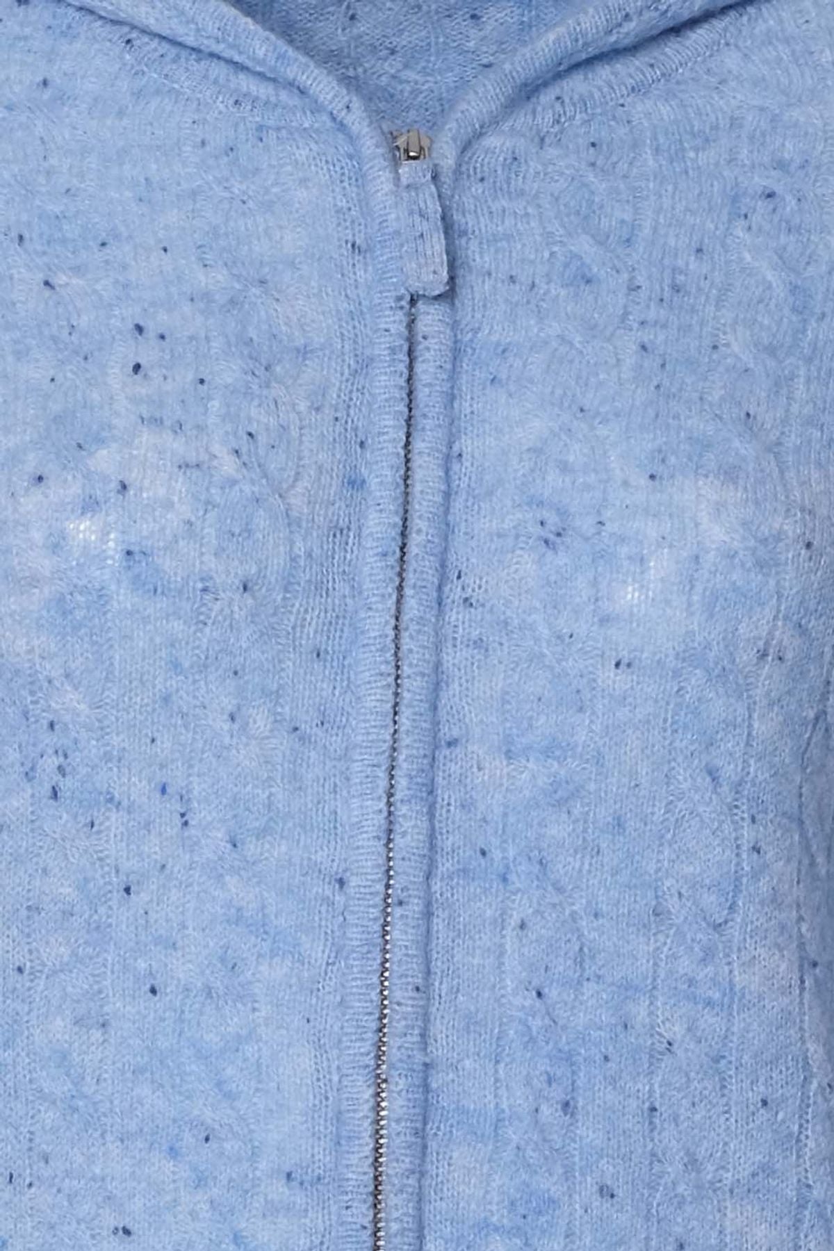 Mavi Amelia Avustralya Yünü Kaşmir Saç Örgülü Uzun Kollu Kadın Kapüşonlu Hırka