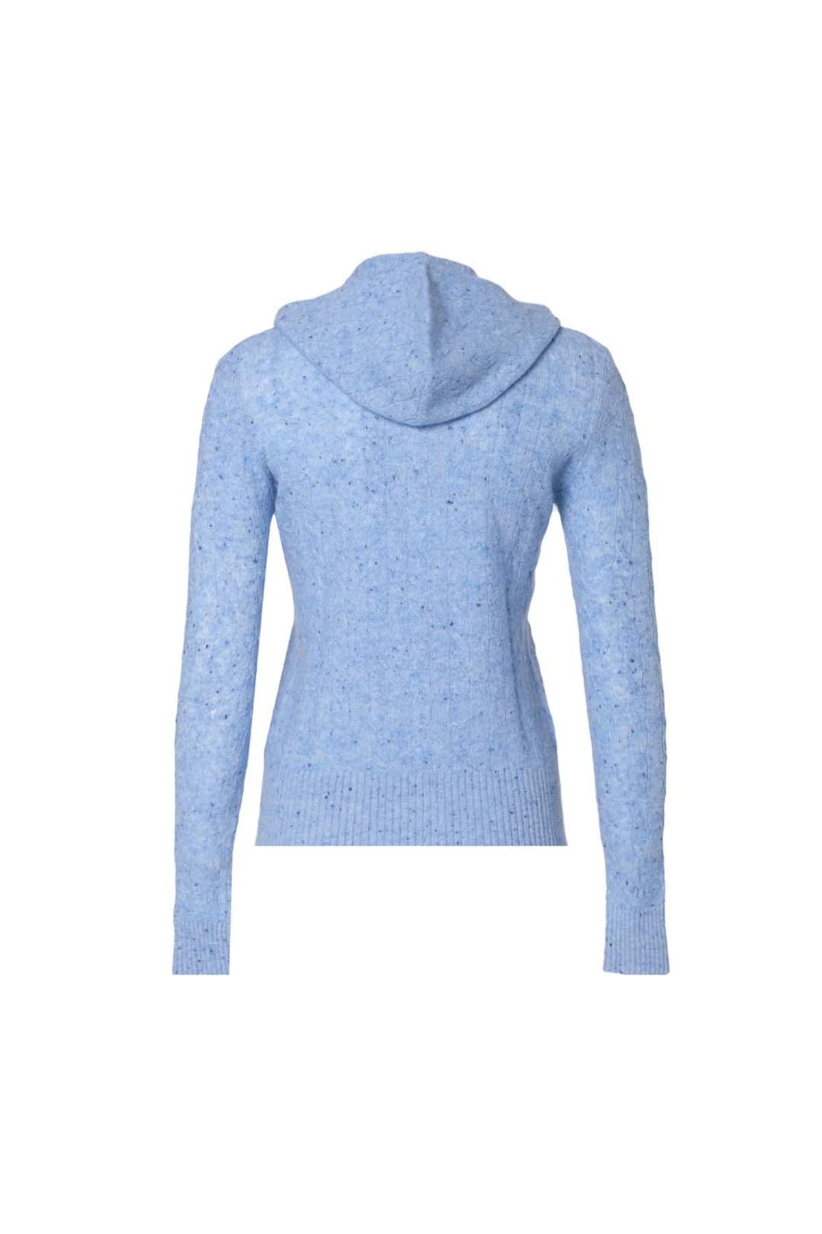 Mavi Amelia Avustralya Yünü Kaşmir Saç Örgülü Uzun Kollu Kadın Kapüşonlu Hırka