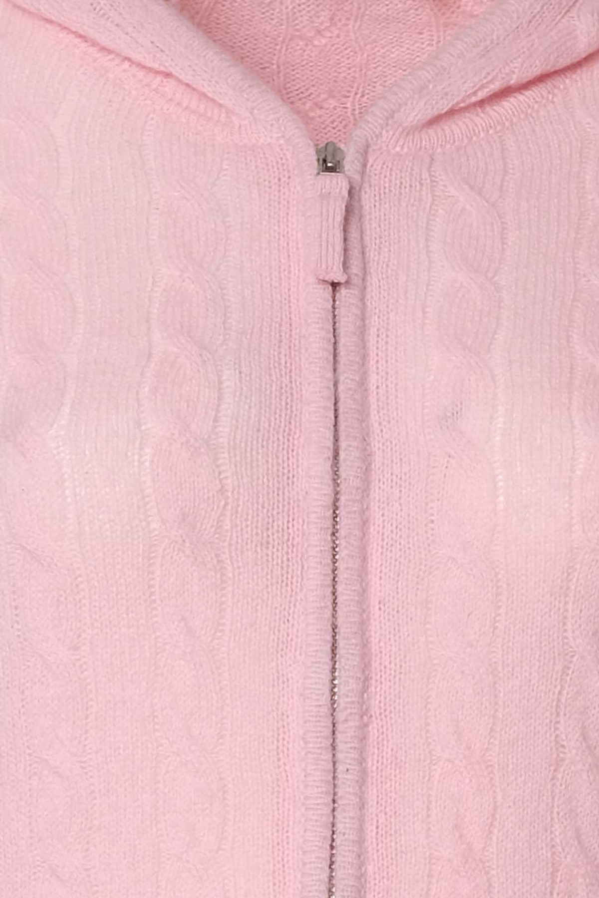 Pembe Amelia Avustralya Yünü Kaşmir Saç Örgülü Uzun Kollu Kadın Kapüşonlu Hırka